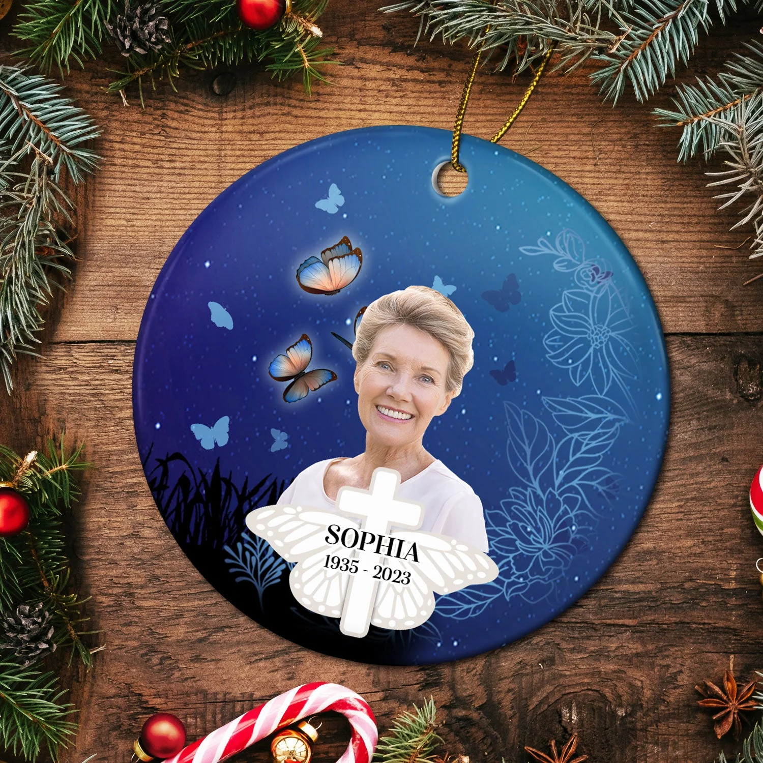 Custom Photo Heaven Family Lovers - Christmas Memorial Gift For Family - Personalized Circle Ceramic Ornament - Image 6