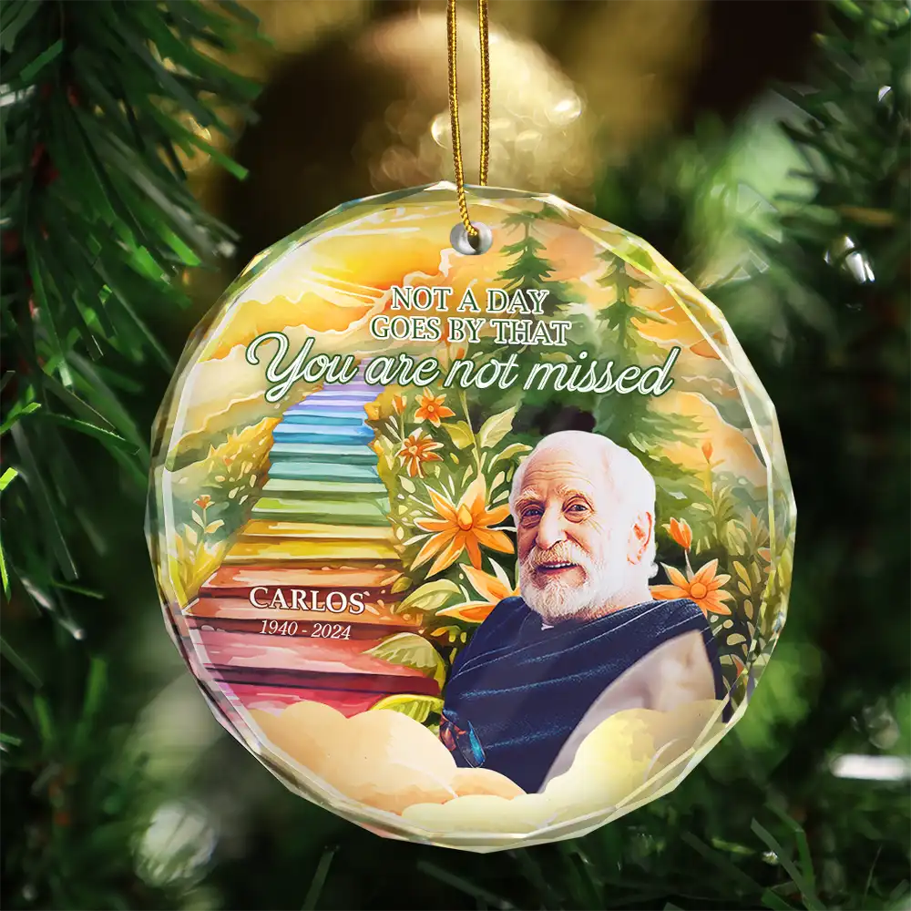 Custom Photo Heaven Stairs I'm Always With You - Personalized Circle Glass Ornament - Image 4