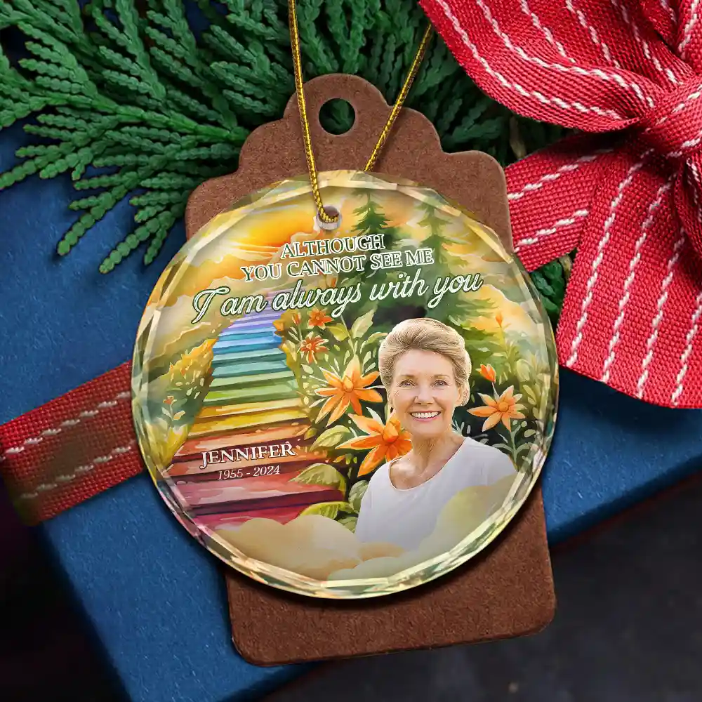 Custom Photo Heaven Stairs I'm Always With You - Personalized Circle Glass Ornament - Image 6