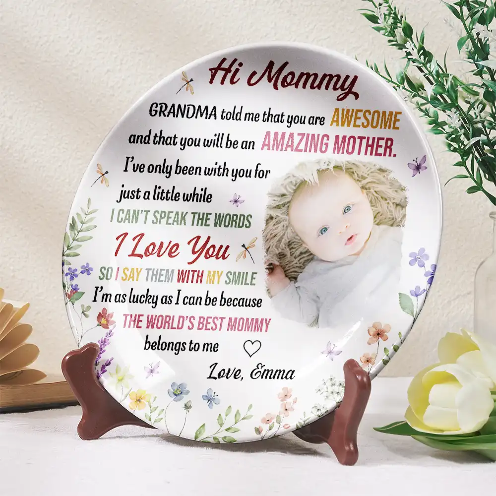 Custom Photo Hi Mommy I'm As Lucky As I Can Be - Personalized Ceramic Plate - Image 2