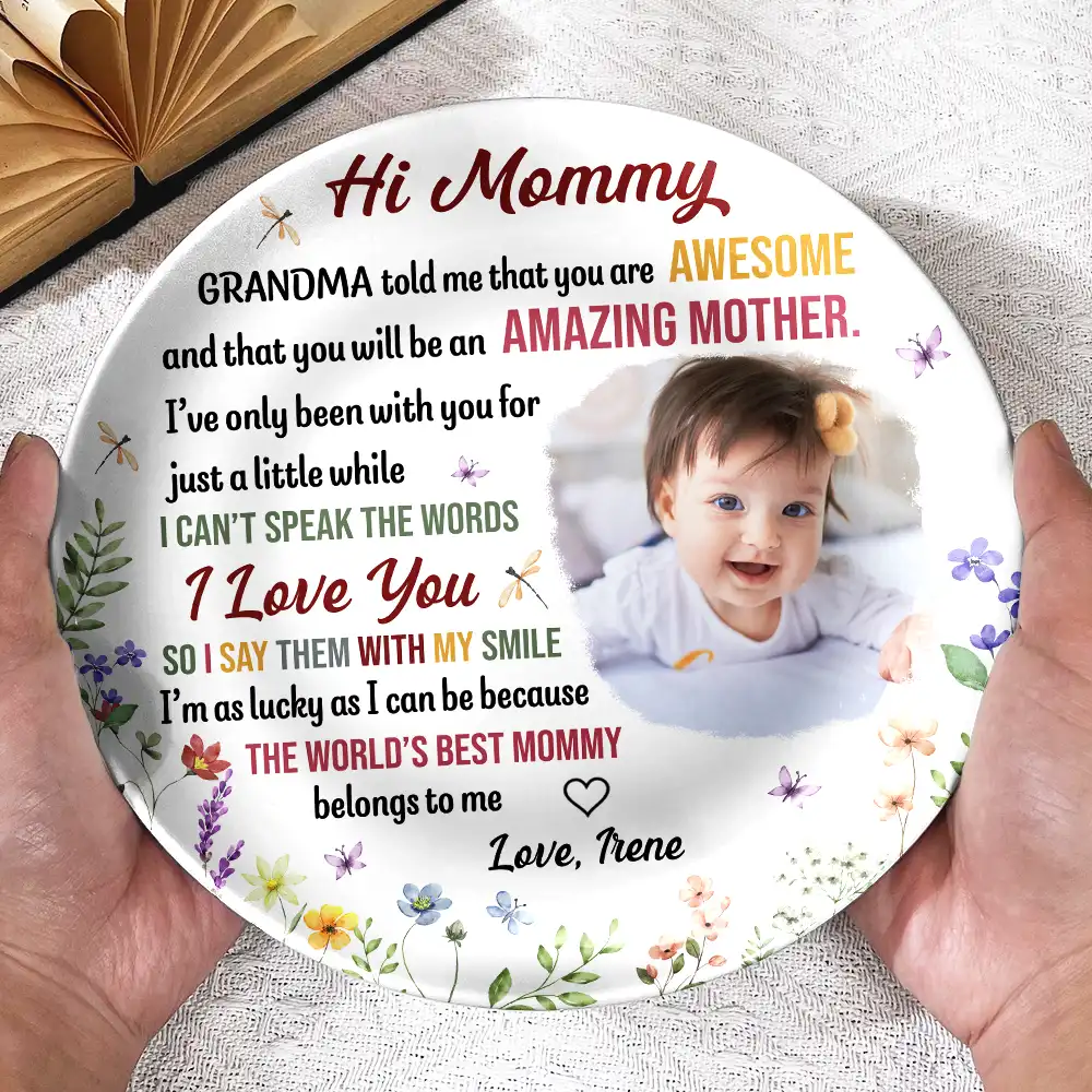 Custom Photo Hi Mommy I'm As Lucky As I Can Be - Personalized Ceramic Plate - Image 3