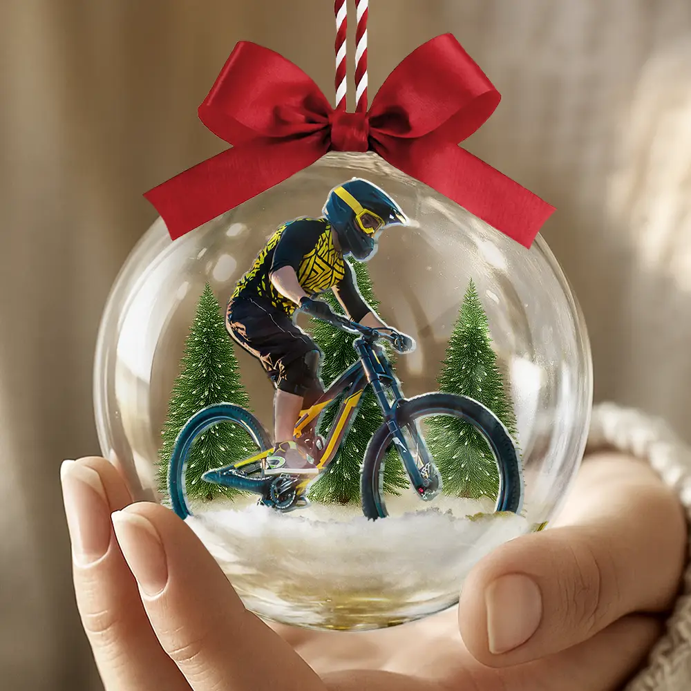 Custom Photo Hobby Mountain Biking - Personalized 3D Acrylic Ball Ornament - Image 5