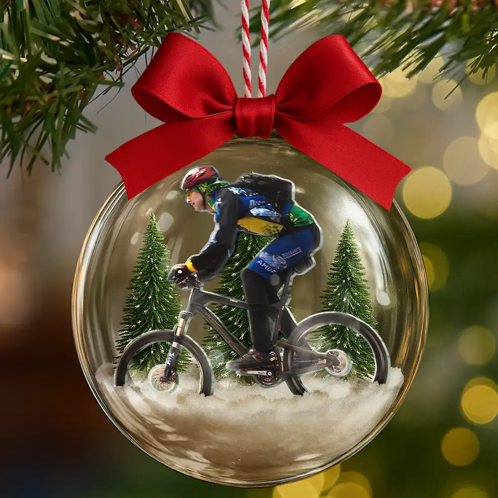 Custom Photo Hobby Mountain Biking - Personalized 3D Acrylic Ball Ornament - Image 7