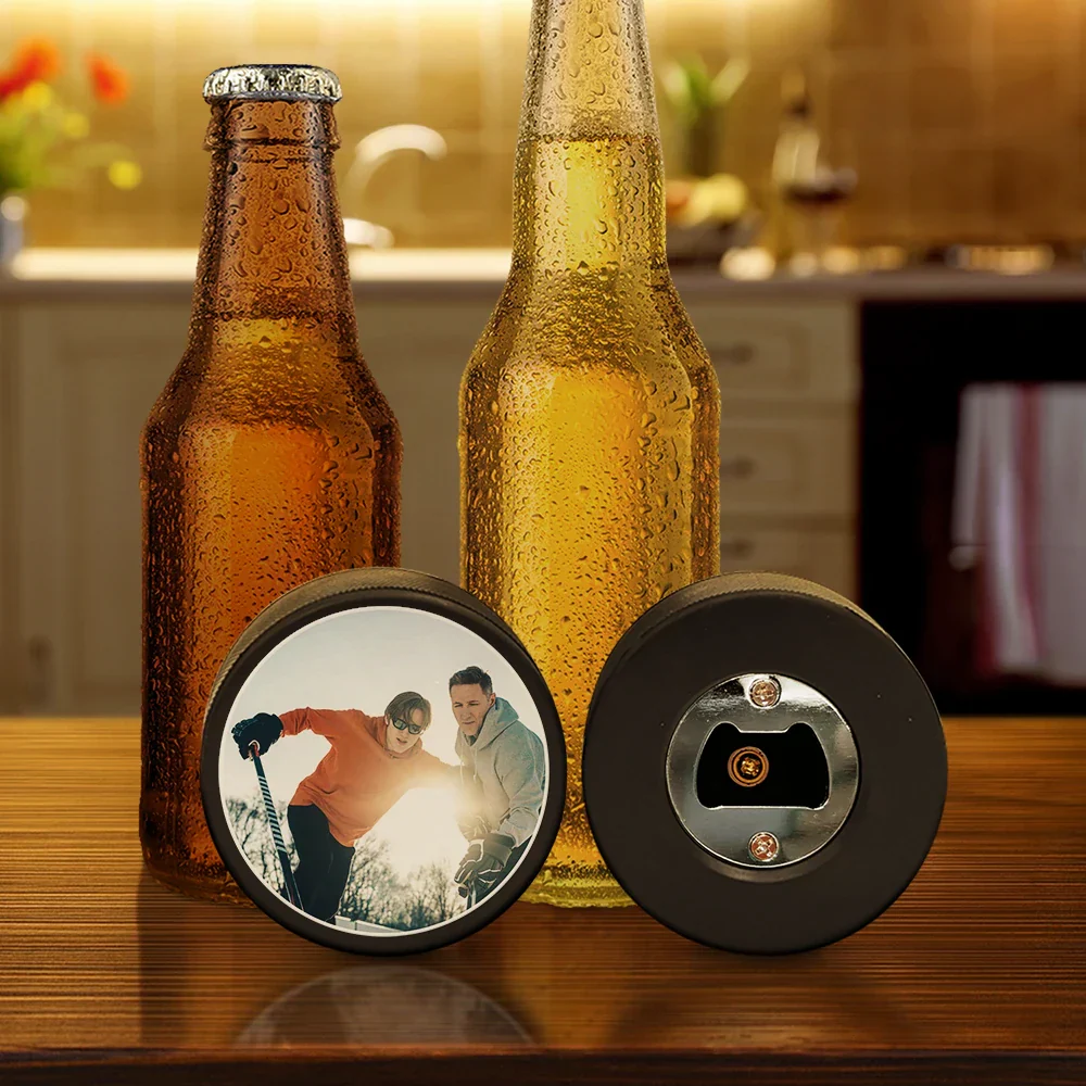 Custom Photo Hockey Gift - Personalized Hockey Puck Bottle Opener - Image 5