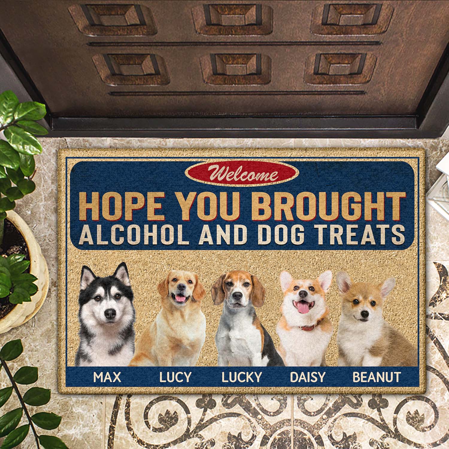 Custom Photo Hope You Brought Alcohol And Dog Treats - Gift For Dog Lovers - Personalized Custom Doormat - Image 2