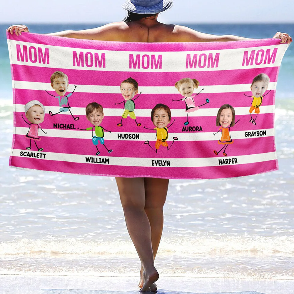 Custom Photo Hot Mom Mum Aunt Summer Color Stripe - Personalized Beach Towel - Image 3