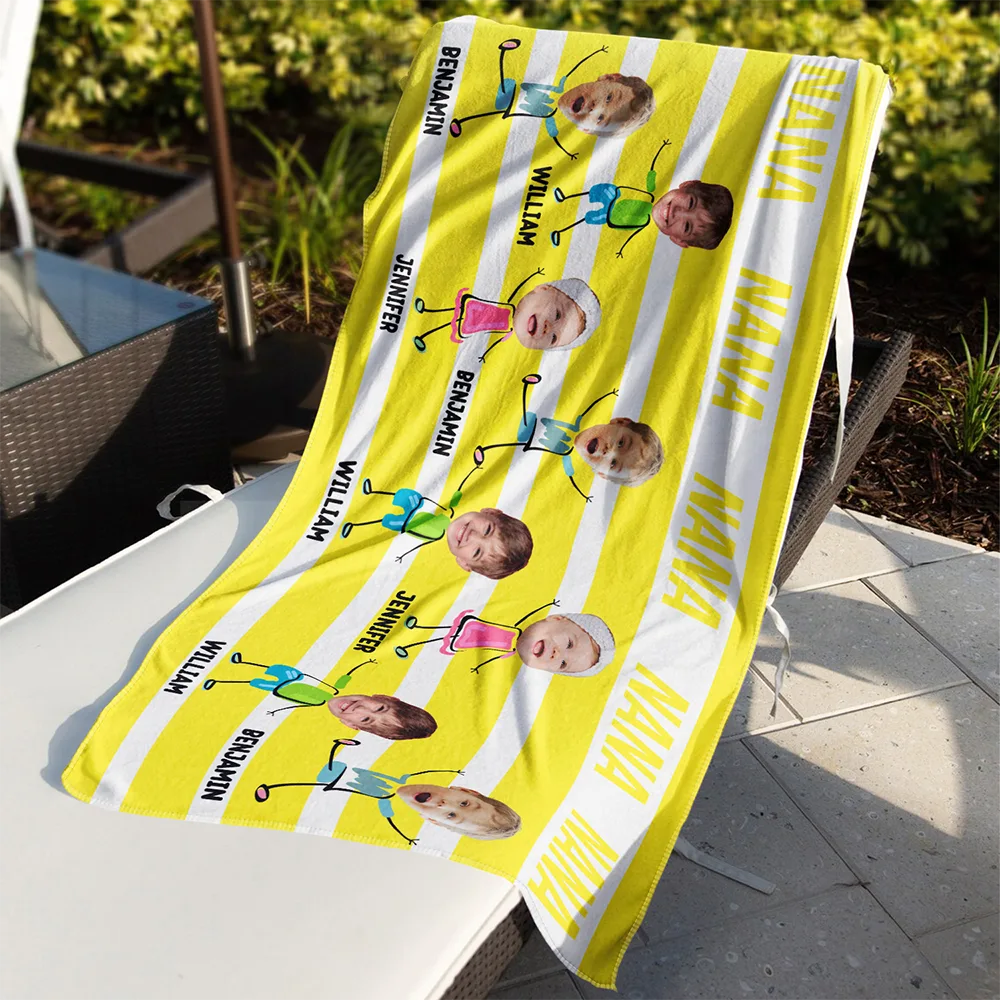 Custom Photo Hot Mom Mum Aunt Summer Color Stripe - Personalized Beach Towel - Image 4