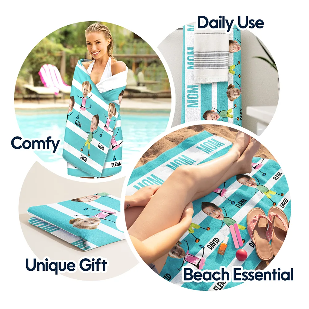 Custom Photo Hot Mom Mum Aunt Summer Color Stripe - Personalized Beach Towel - Image 6