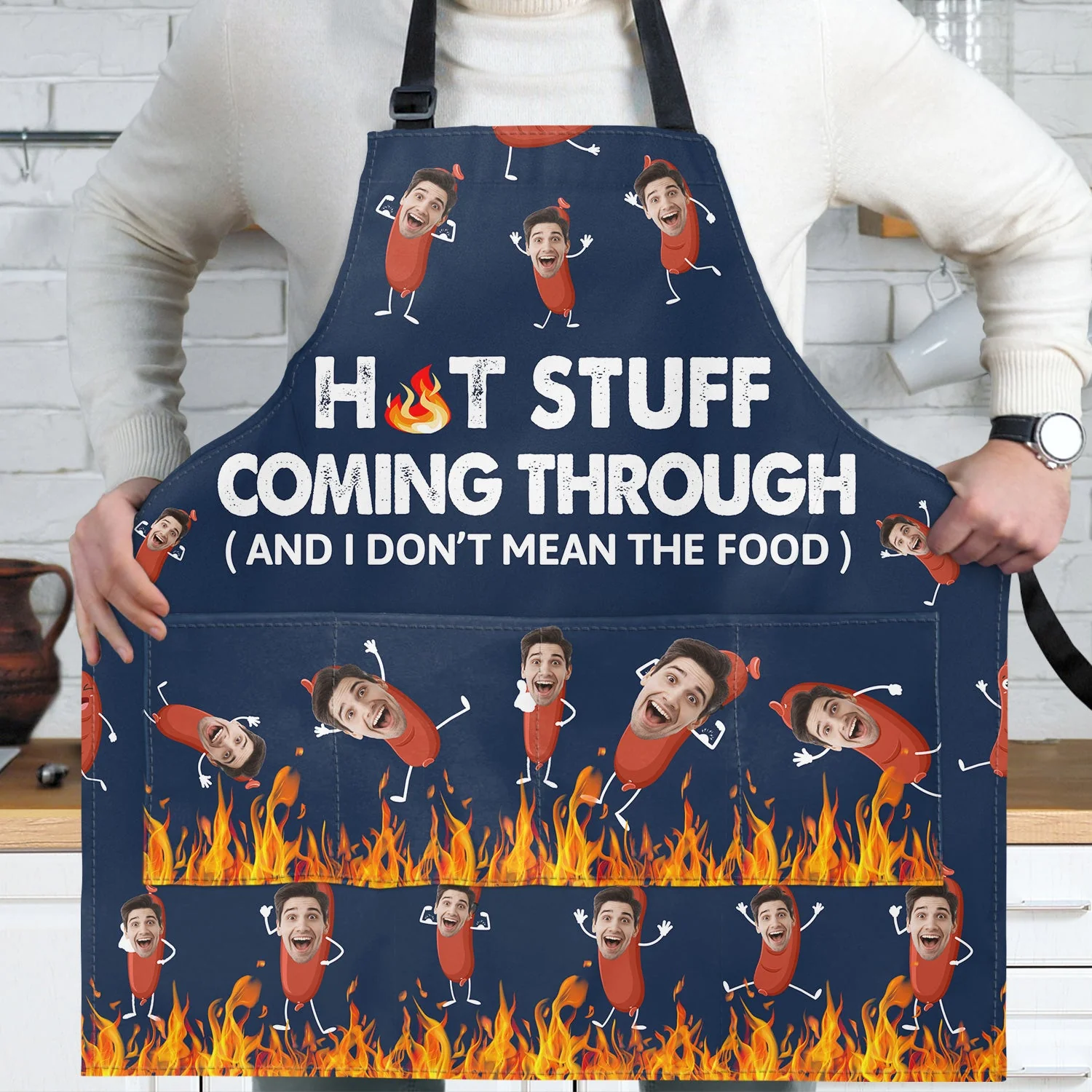 Custom Photo Hot Stuff Coming Through - Birthday, Anniversary, Funny Gift For Men, Husband, Boyfriend, Dad - Personalized Apron - Image 3