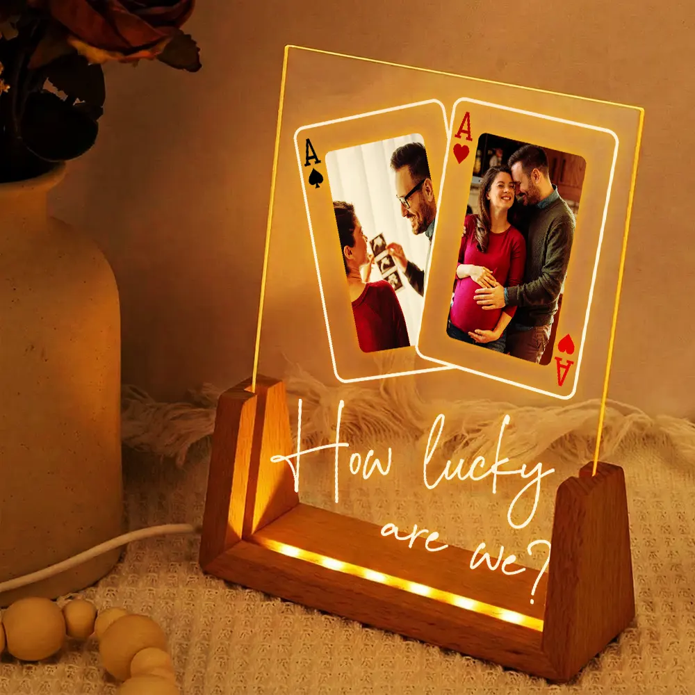 Custom Photo How Lucky Are We Family Mother Father - Personalized Night Light - Image 2