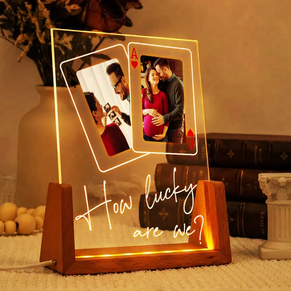 Custom Photo How Lucky Are We Family Mother Father - Personalized Night Light - Image 4