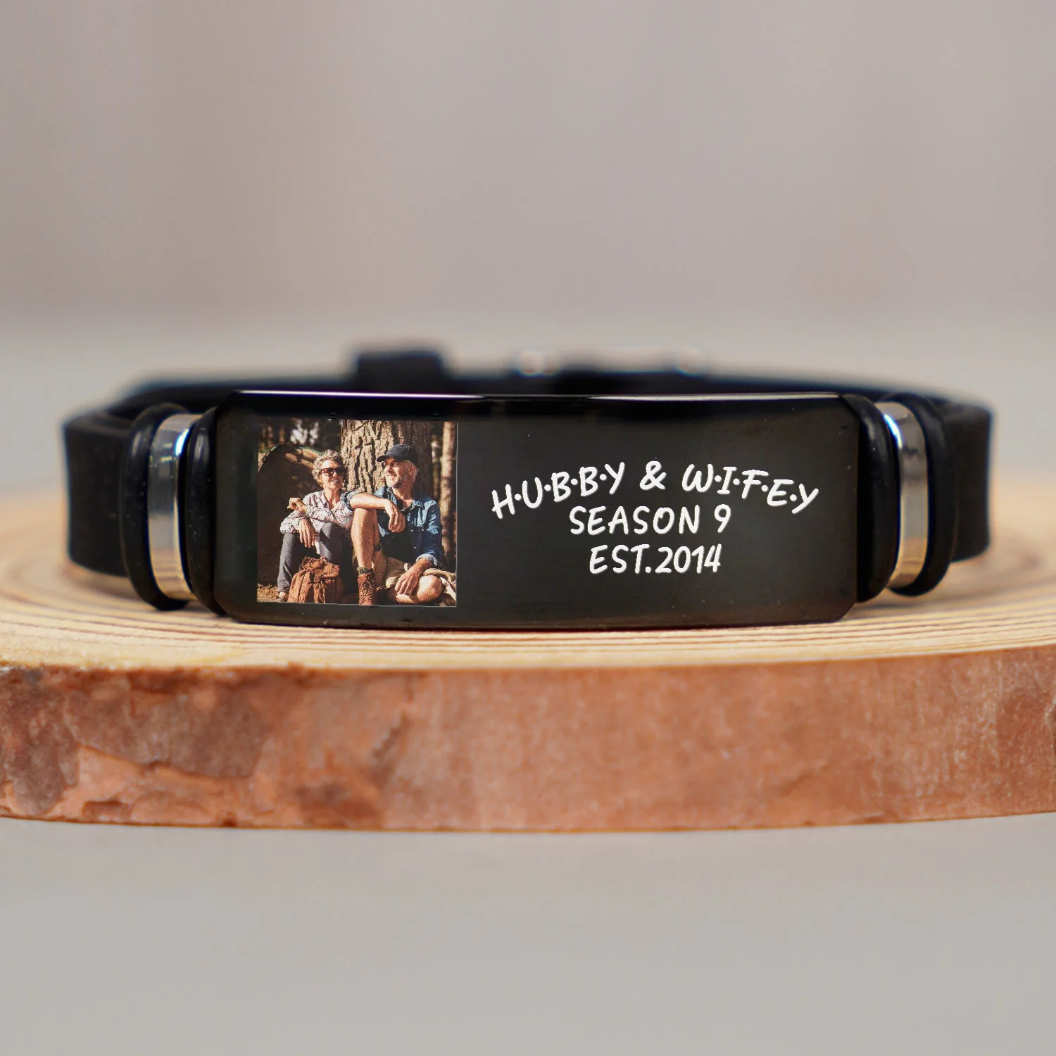 Custom Photo Hubby And Wifey - Birthday, Anniversary Gift For Spouse, Husband, Wife, Couple - Personalized Engraved Bracelet - Image 3