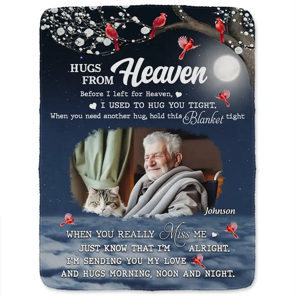 Custom Photo Hugs From Heaven Memorial - Personalized Fleece Blanket, Sherpa Blanket - Image 2
