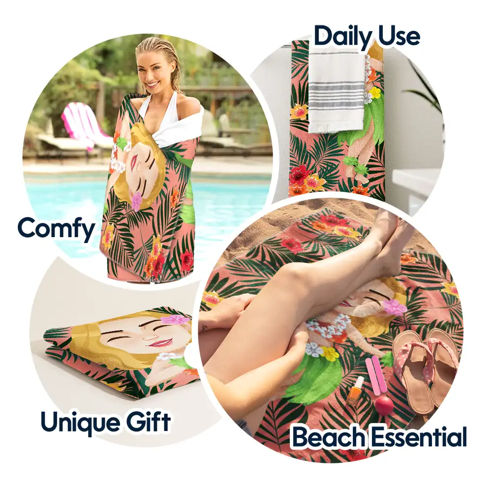 Custom Photo Hula Dancing - Personalized Beach Towel - Image 6