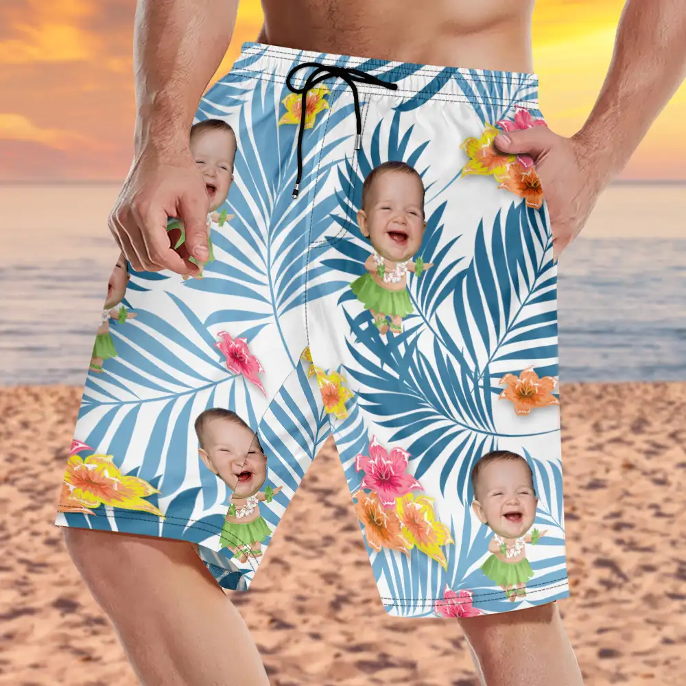 Custom Photo Hula Dancing - Personalized Unisex Beach Shorts - Image 4