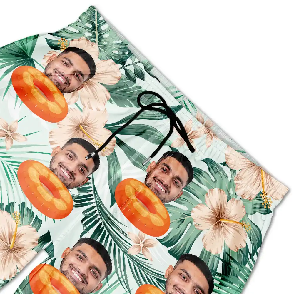 Custom Photo Human And Pet Face Tropical - Personalized Unisex Beach Shorts - Image 7
