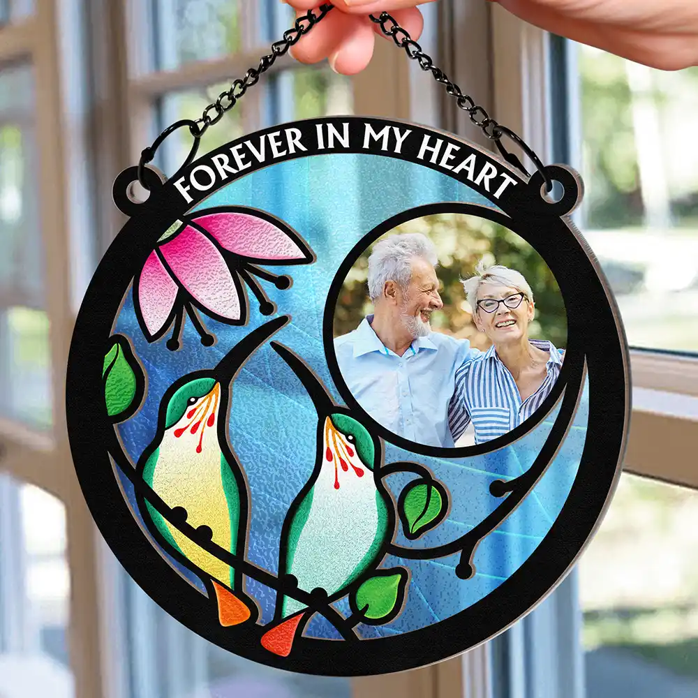 Custom Photo Hummingbird And Flower Memorial Parent -  Personalized Window Hanging Suncatcher Ornament - Image 2