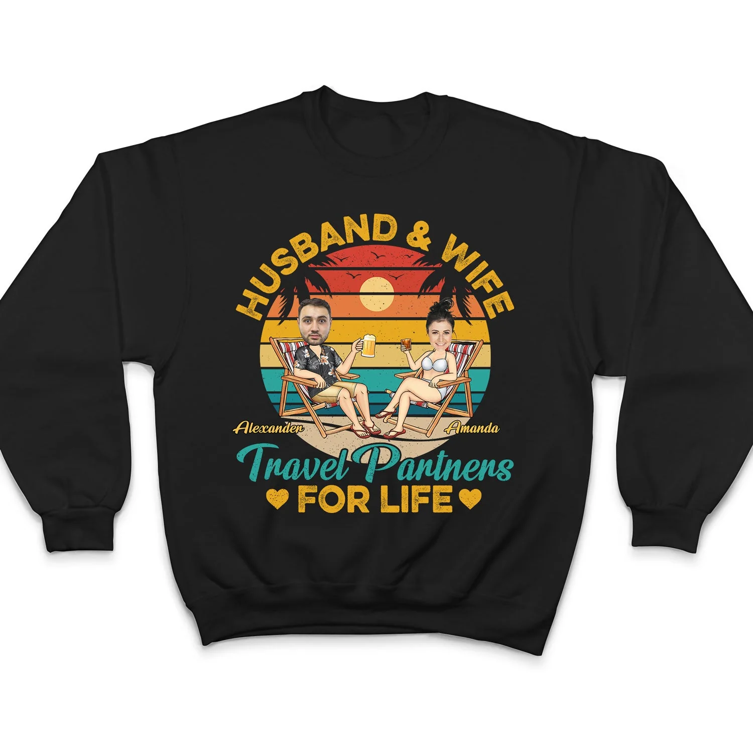 Custom Photo Husband And Wife Travel Partners For Life Beach Traveling Couple - Personalized Custom T Shirt - Image 5