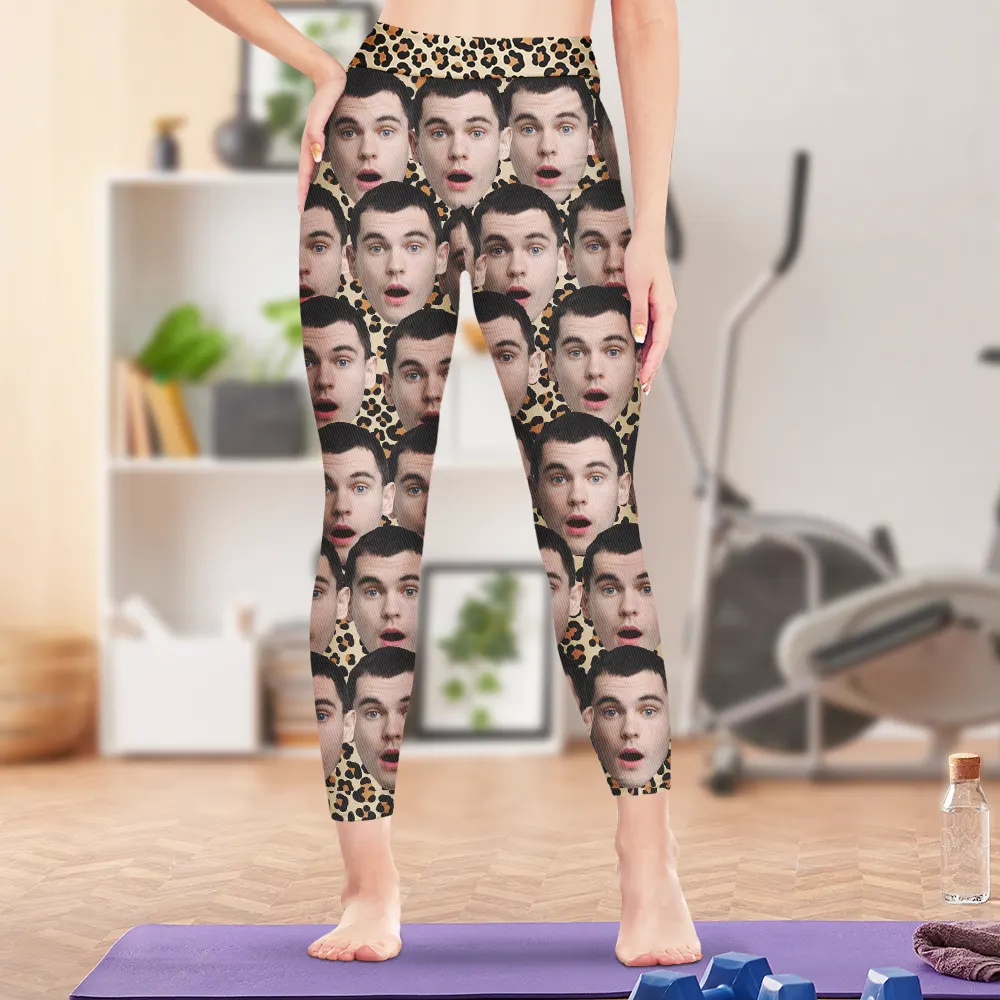 Custom Photo Husband Boyfriend Funny Face - Personalized Leggings - Image 4
