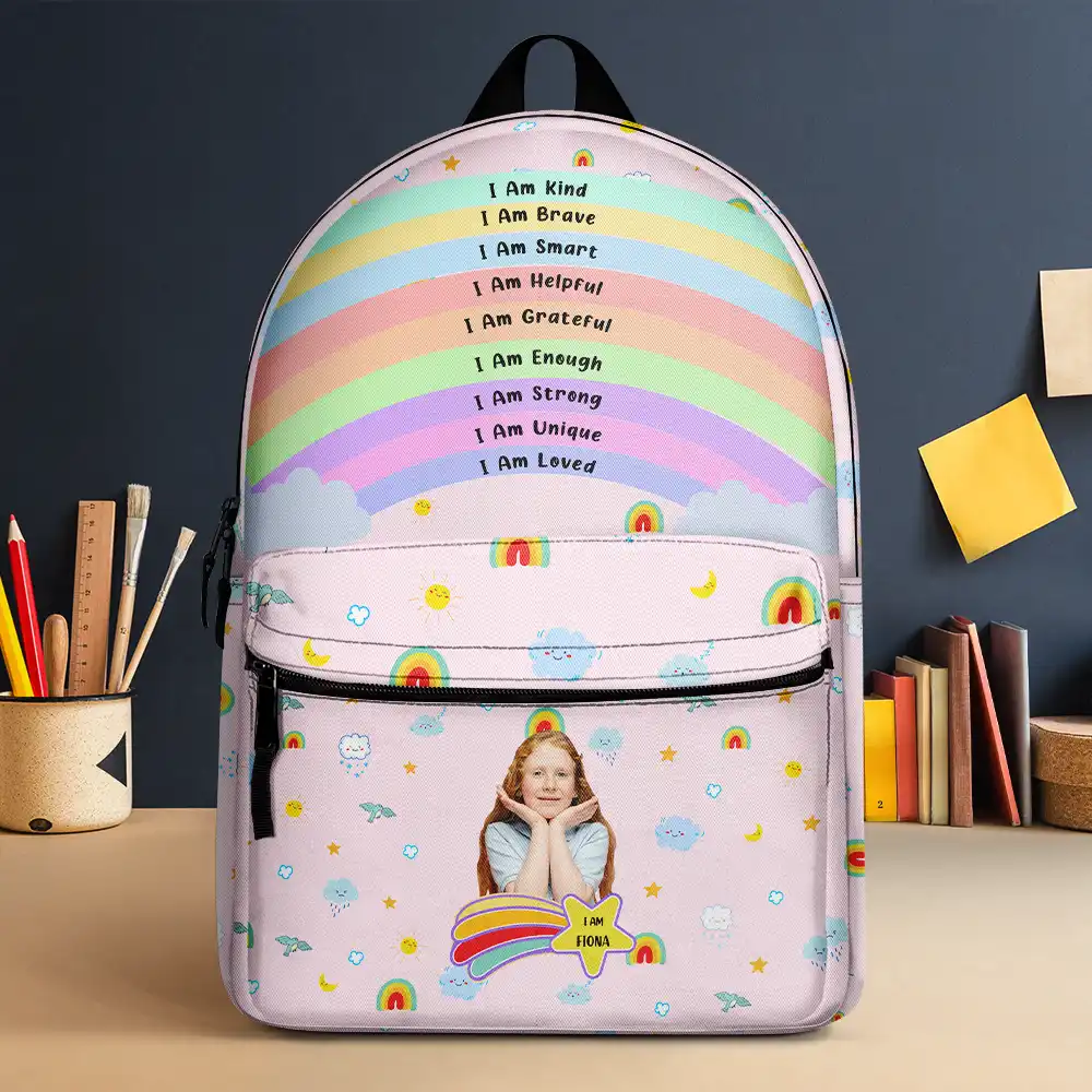 Custom Photo I Am Affirmations - Personalized Canvas Backpack - Image 3