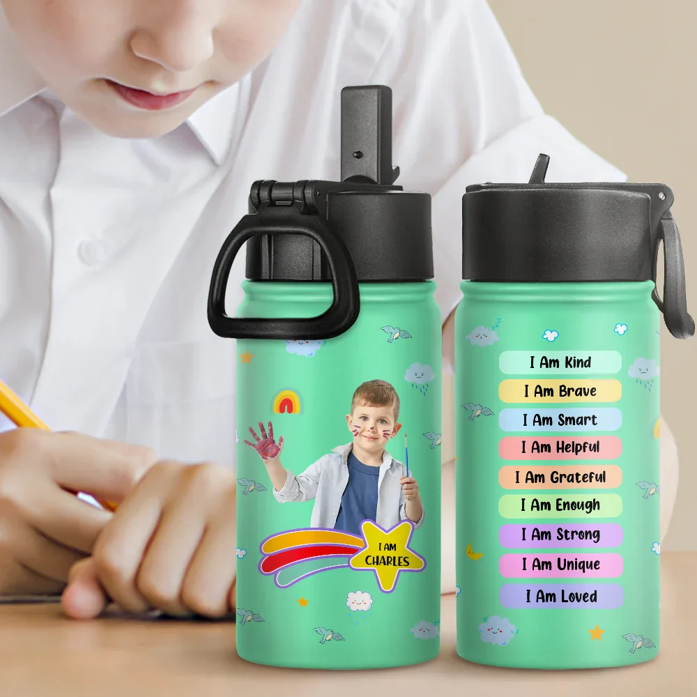 Custom Photo I Am Affirmations - Personalized Kids Water Bottle - Image 3