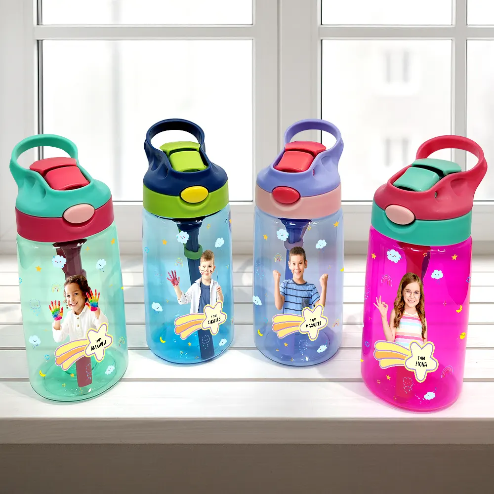 Custom Photo I Am Affirmations - Personalized Kids Water Bottle With Straw - Image 4