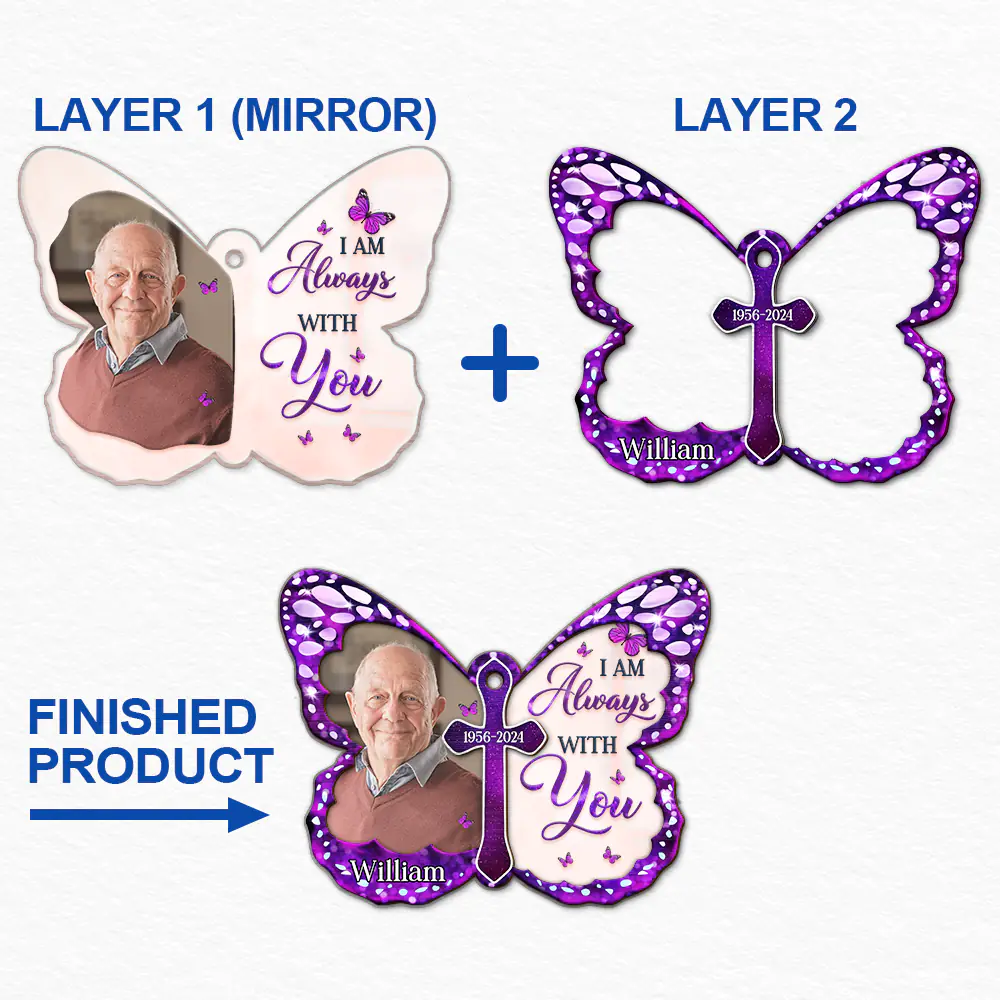 Custom Photo I Am Always With You Butterfly - Personalized Mirror Ornament - Image 6