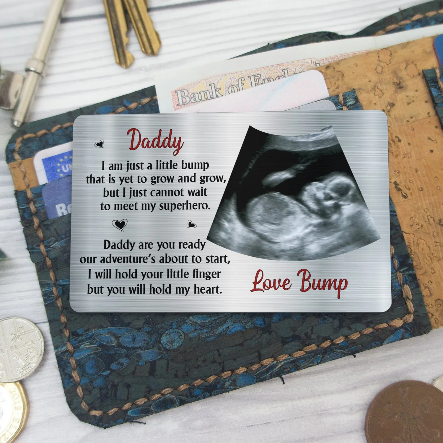 Custom Photo I Am Just A Little Bump - Gift For Father - Personalized Aluminum Wallet Card - Image 5