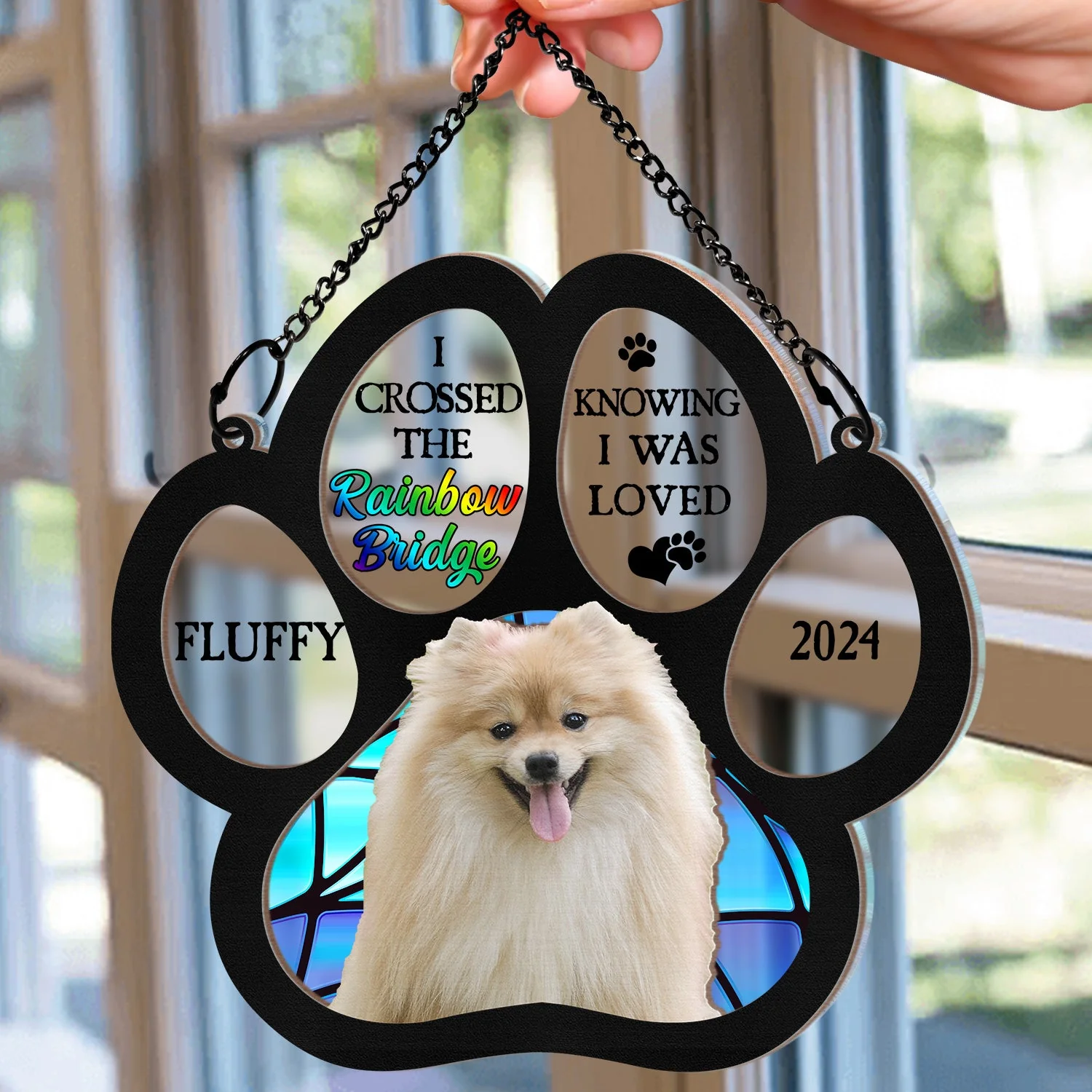 Custom Photo I Crossed The Rainbow Bridge Knowing I Was Loved - Personalized Window Hanging Suncatcher Ornament - Image 3