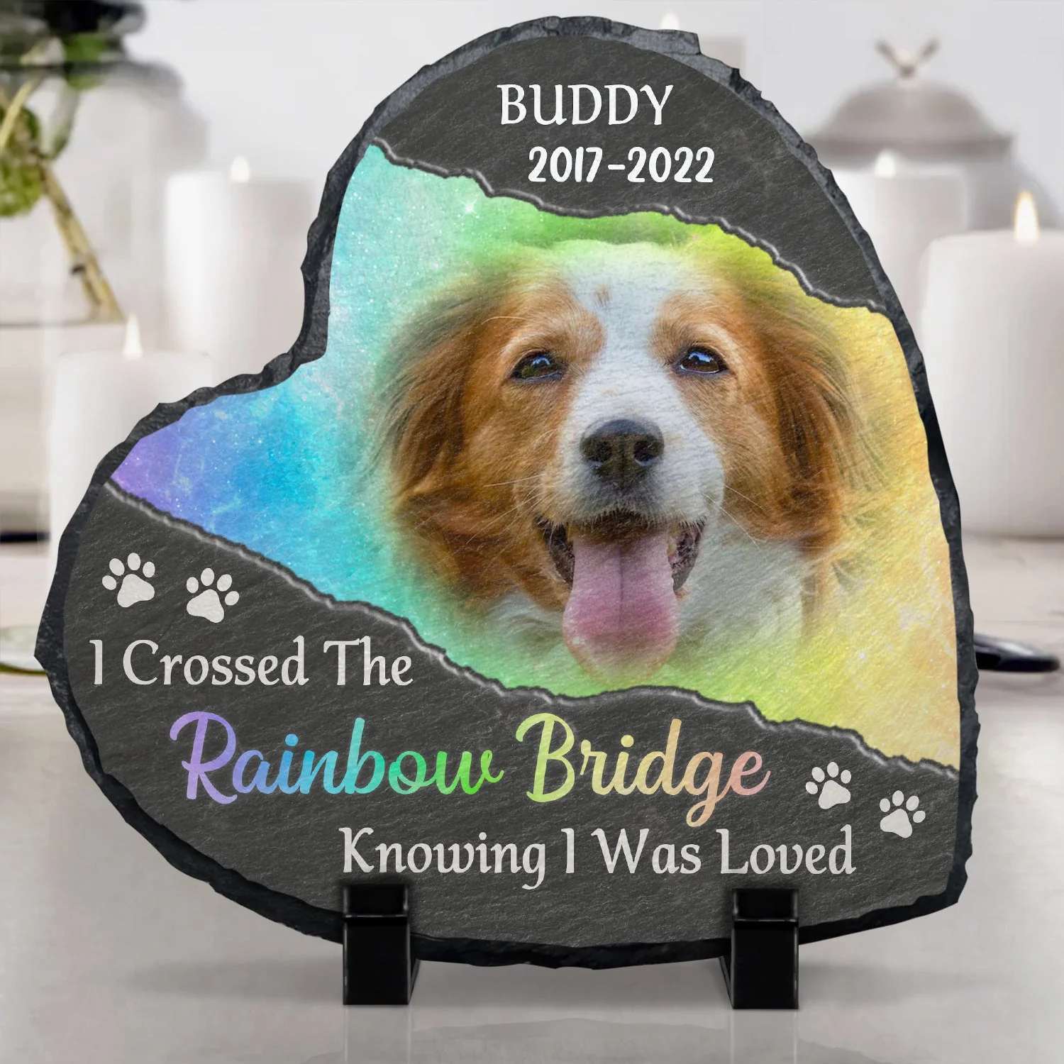 Custom Photo I Crossed The Rainbow Bridge Knowing I Was Loved - Remembrance, Grief Gift For Family, Pet Lover - Personalized Heart Memorial Garden Stone - Image 5