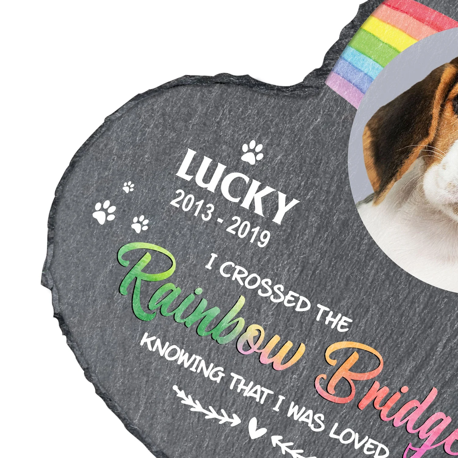 Custom Photo I Crossed The Rainbow Bridge Knowing That I Was Loved - Pet Memorial Gift - Personalized Heart Memorial Garden Stone - Image 2