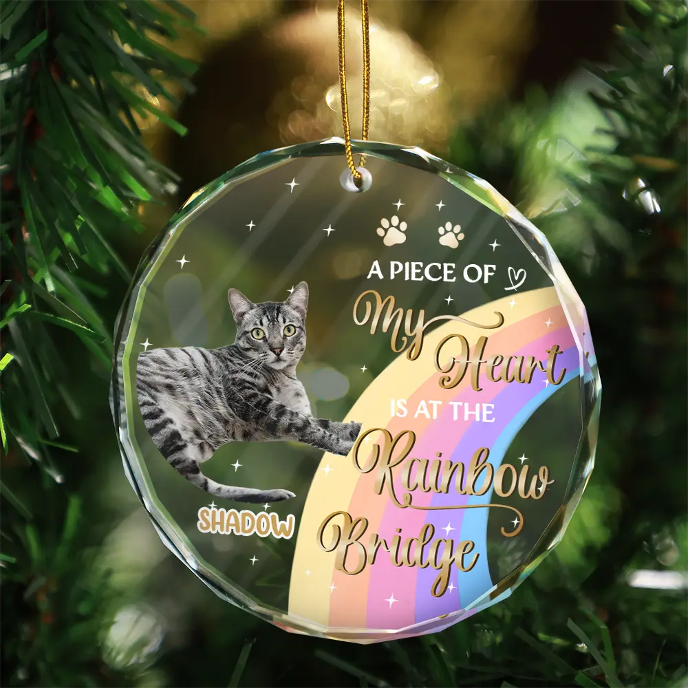 Custom Photo I Crossed The Rainbow Bridge Memorial Pet - Personalized Circle Glass Ornament - Image 4