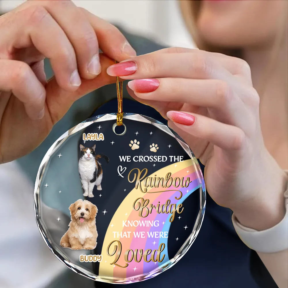Custom Photo I Crossed The Rainbow Bridge Memorial Pet - Personalized Circle Glass Ornament - Image 5