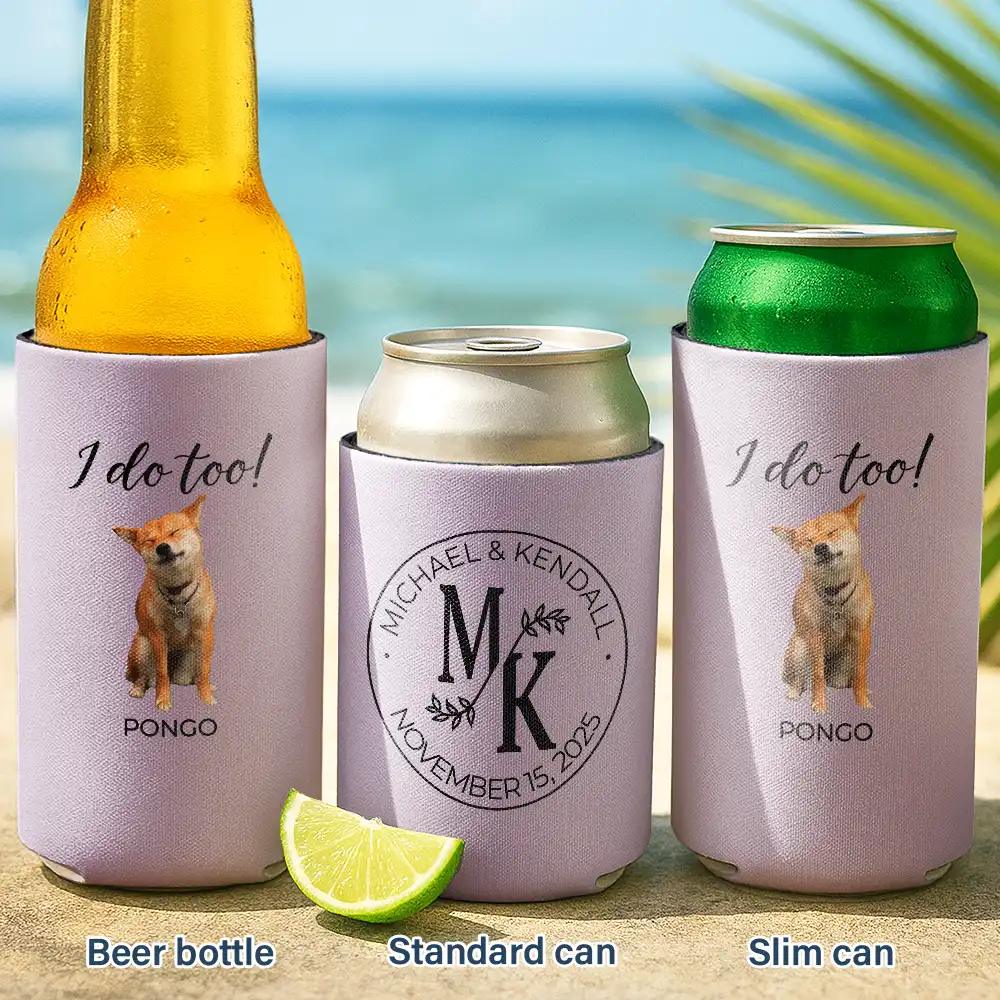 Custom Photo I Do Too Wedding Dog Cat - Personalized Can Cooler Sleeve - Image 3