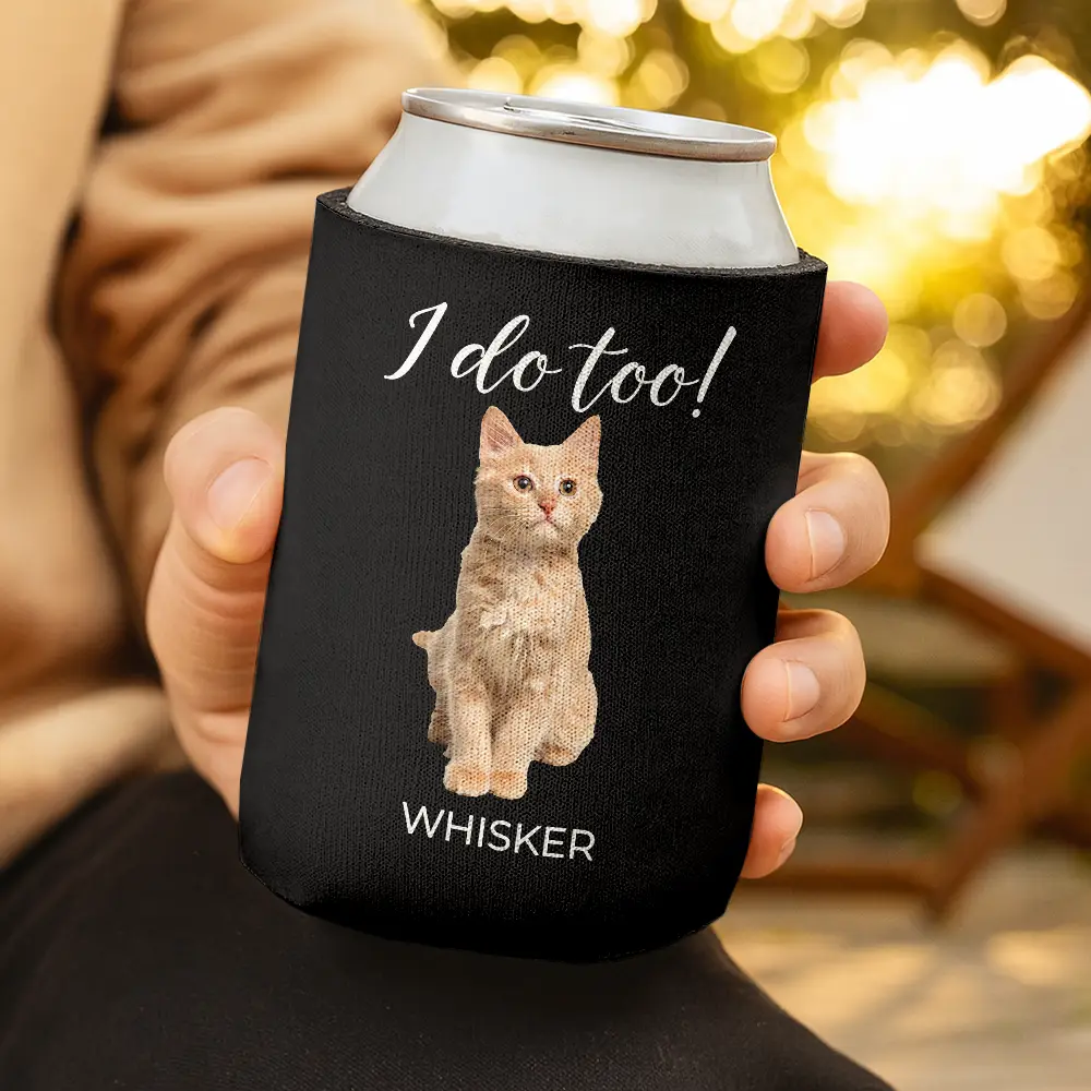 Custom Photo I Do Too Wedding Dog Cat - Personalized Can Cooler Sleeve - Image 4
