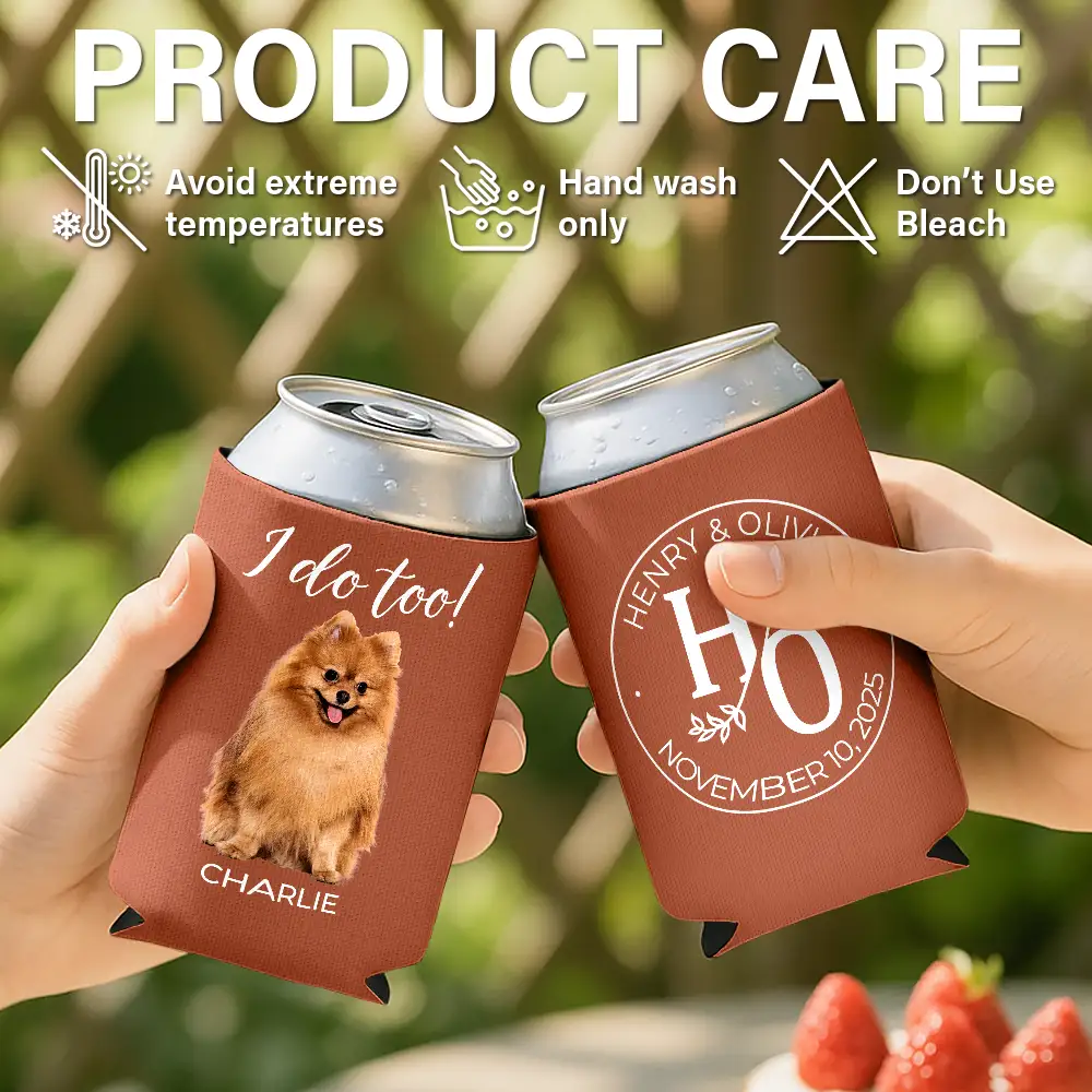 Custom Photo I Do Too Wedding Dog Cat - Personalized Can Cooler Sleeve - Image 7