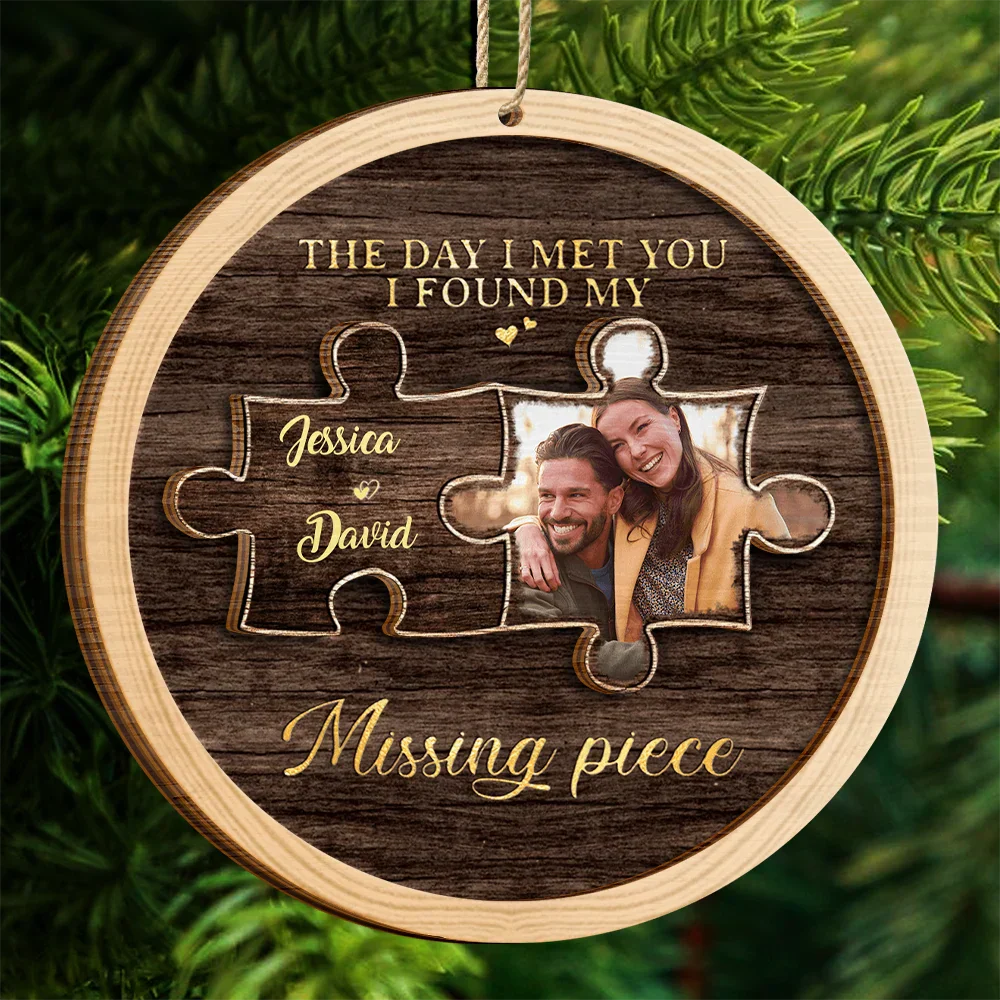 Custom Photo I Found My Missing Piece Couples - Personalized 2-Layered Wooden Ornament - Image 4