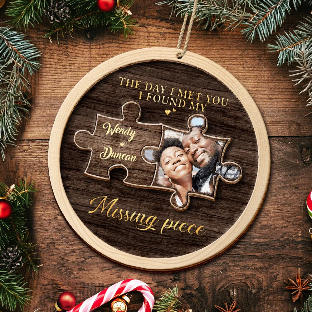 Custom Photo I Found My Missing Piece Couples - Personalized 2-Layered Wooden Ornament - Image 5