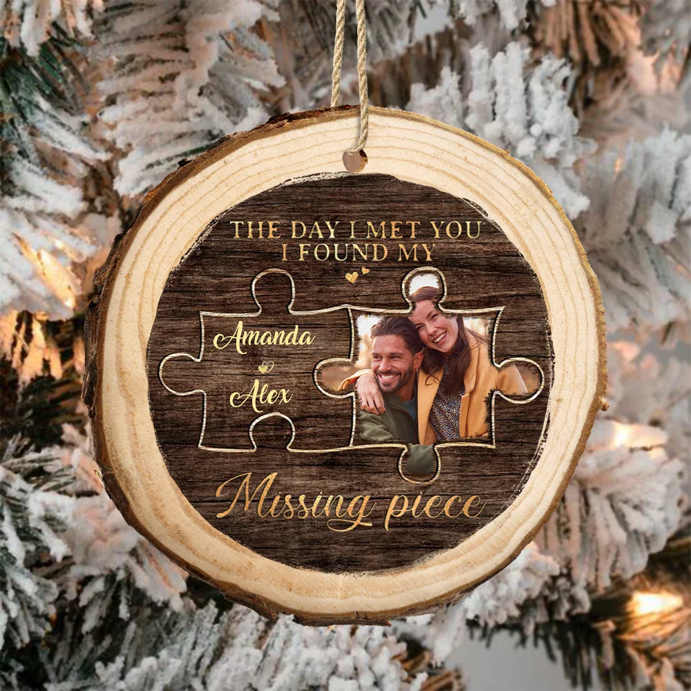 Custom Photo I Found My Missing Piece Couples - Personalized Wood Slice Ornament - Image 4
