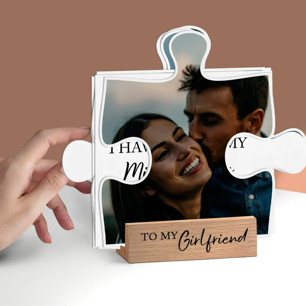 Custom Photo I Found My Missing Piece Puzzle - Personalized Custom Shaped Cardstock With Wooden Stand - Image 2