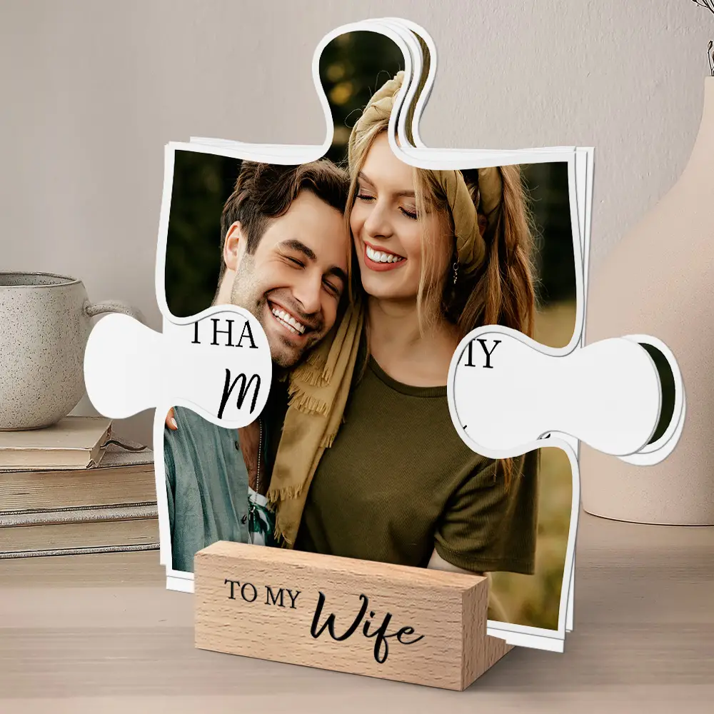 Custom Photo I Found My Missing Piece Puzzle - Personalized Custom Shaped Cardstock With Wooden Stand - Image 3