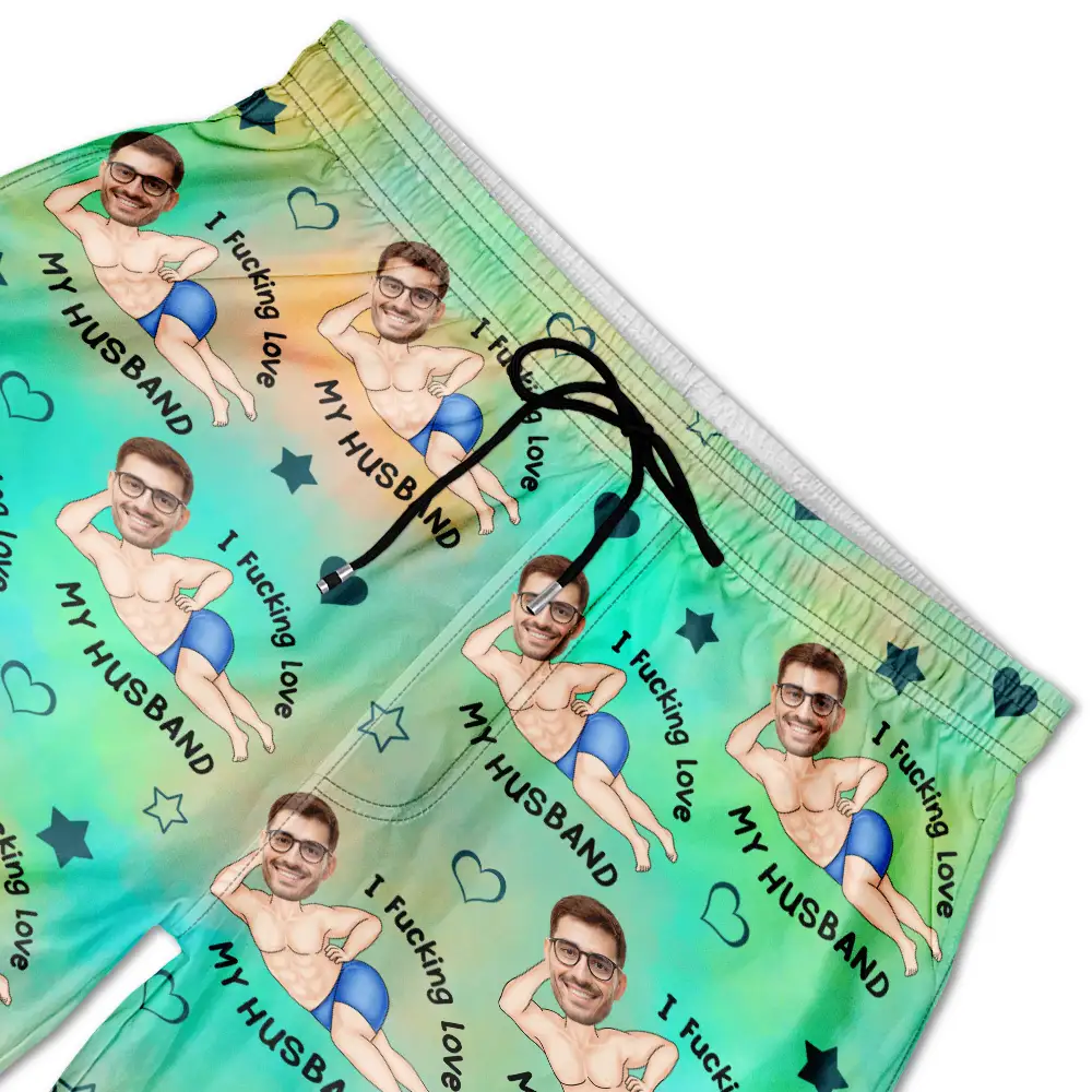 Custom Photo I Fuking Love My Wife - Personalized Unisex Beach Shorts - Image 6