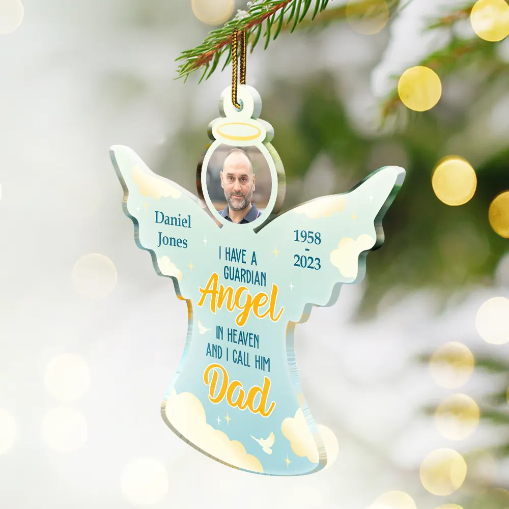 Custom Photo I Have A Guardian Angel In Heaven And I Call Her Mom - Personalized Custom Shaped Acrylic Ornament - Image 2
