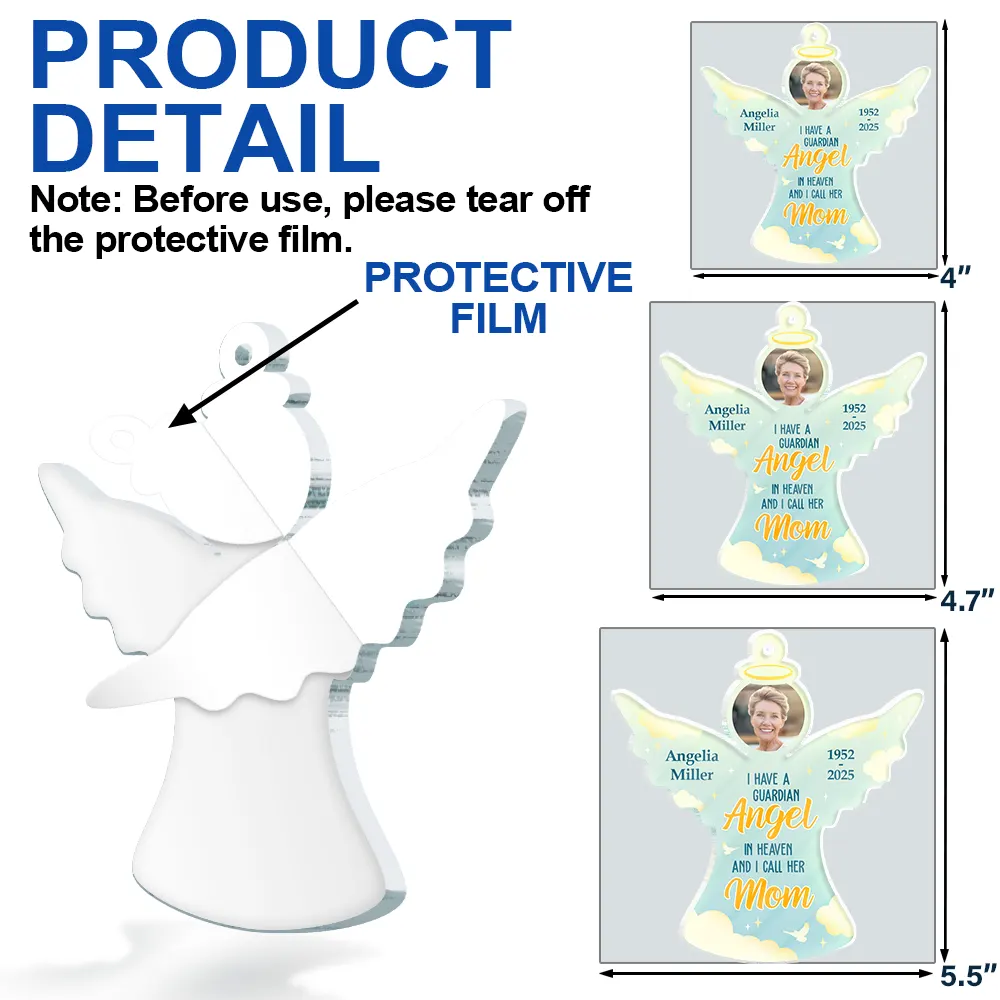 Custom Photo I Have A Guardian Angel In Heaven And I Call Her Mom - Personalized Custom Shaped Acrylic Ornament - Image 6