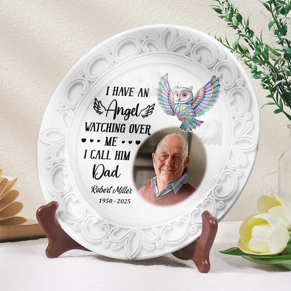 Custom Photo I Have An Angel Watching Over Me - Personalized Ceramic Plate - Image 2