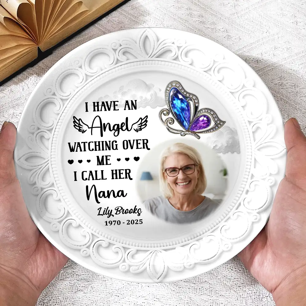 Custom Photo I Have An Angel Watching Over Me - Personalized Ceramic Plate - Image 3