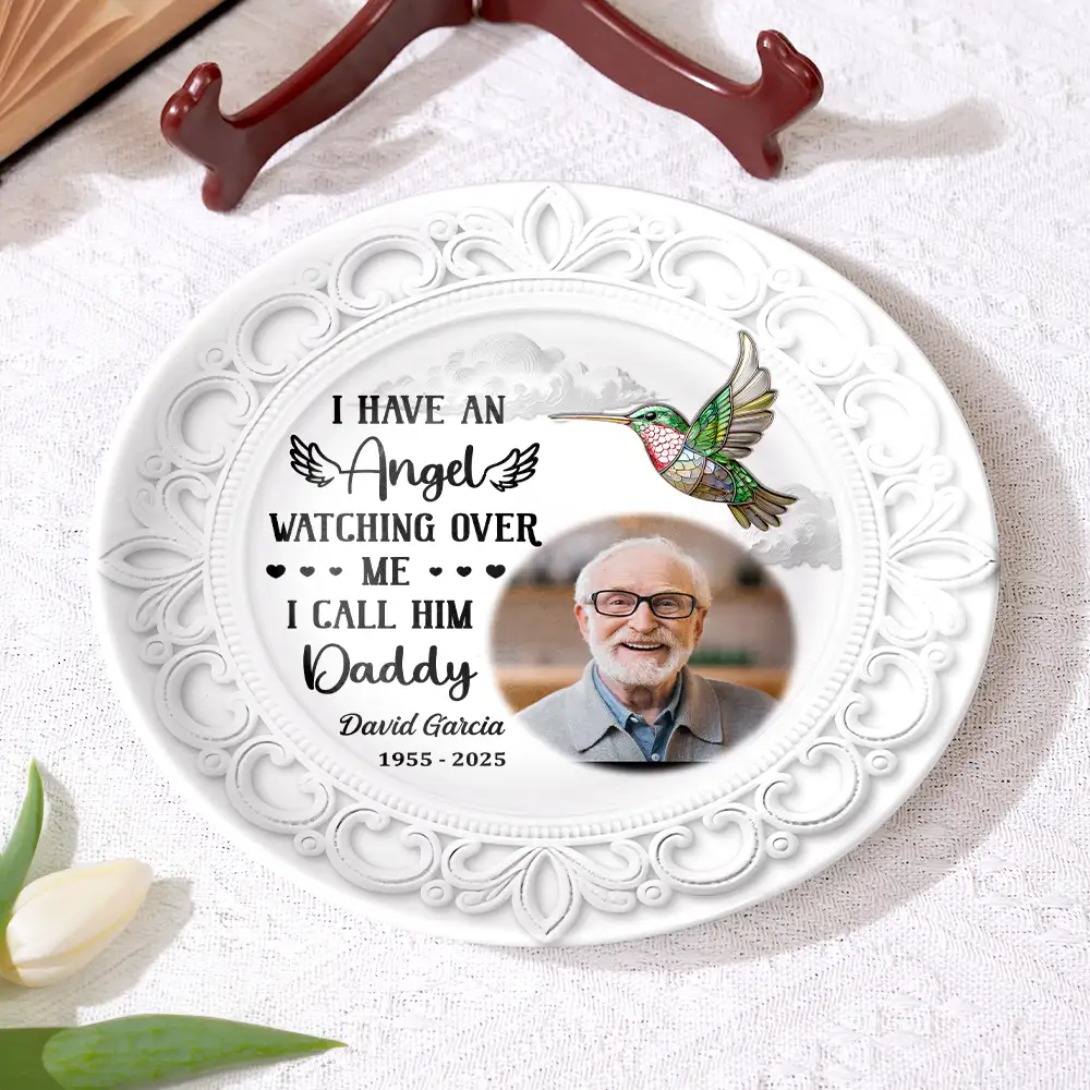 Custom Photo I Have An Angel Watching Over Me - Personalized Ceramic Plate - Image 4