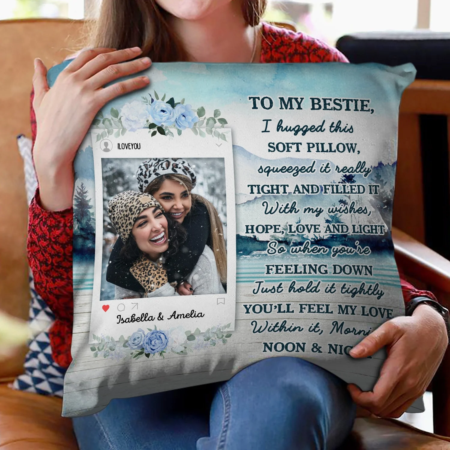 Custom Photo I Hugged This Soft Pillow Lake - Gift For Sisters, Bestie, Mother - Personalized Custom Pillow - Image 2