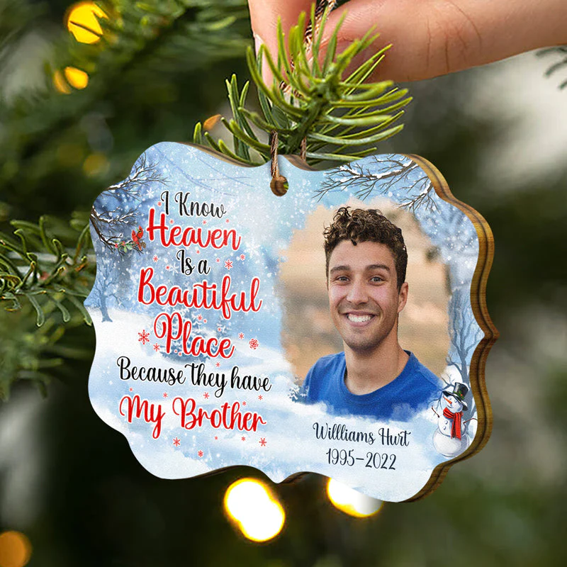 Custom Photo I Know Heaven Is A Beautiful Place - Christmas Gift - Memorial Gift For Family - Personalized Custom Wooden Ornament - Image 2