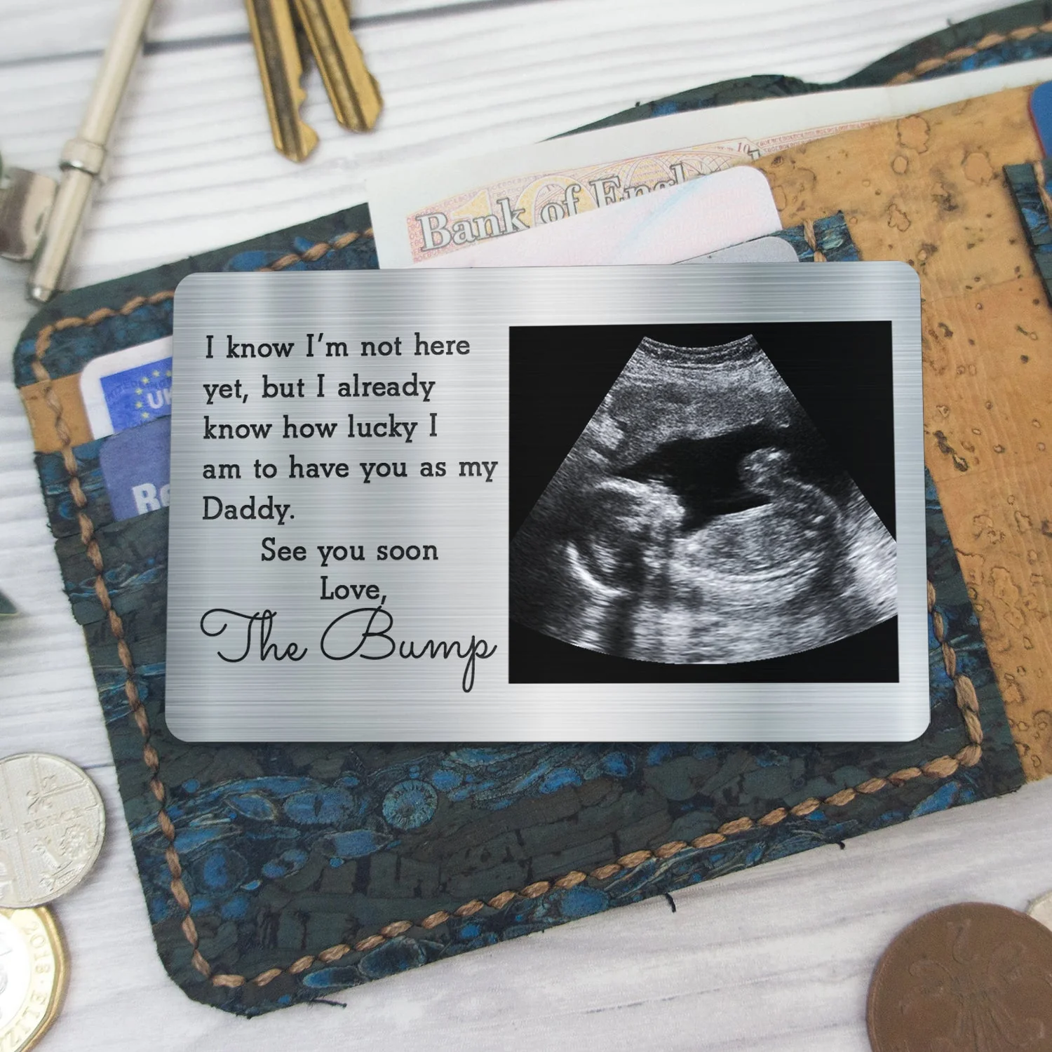 Custom Photo I Know I'm Not Here Yet - Gift For Dad, Father, New Parents - Personalized Aluminum Wallet Card - Image 5